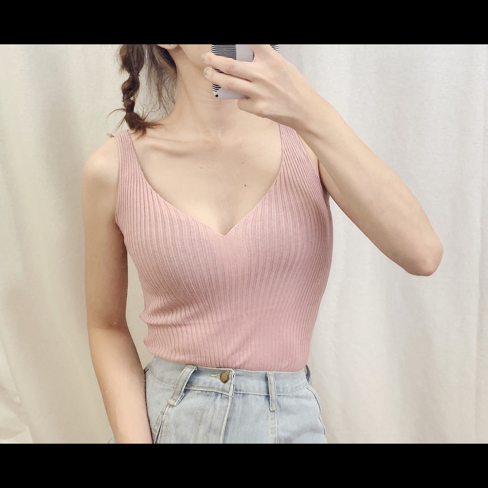 Pink sweater v neck tank top
